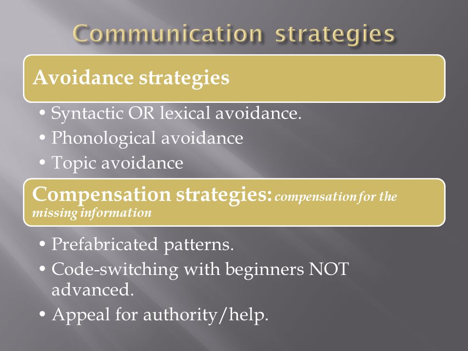 Avoidance strategies Syntactic OR lexical avoidance.