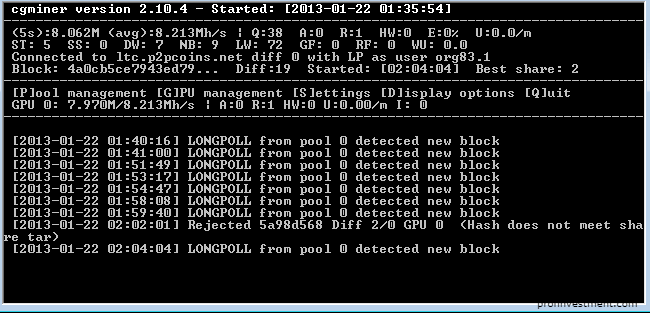 добыча биткоинов на программе CGMiner